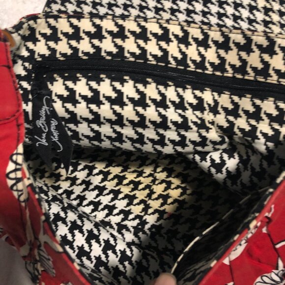 Vero Bradley Deco Daisy Red Black Houndstooth Design Inside Shoulder bag Retired - Picture 5 of 6